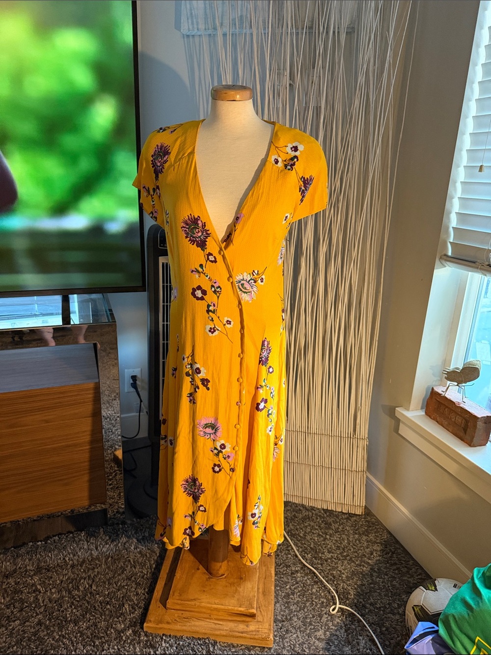 Free People Lost In You Floral Button-Front Midi Dress in Mustard - Picture 6 of 10